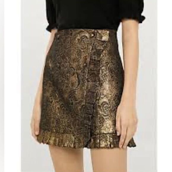 Sandro Paris Goldena Metallic Bronze Brocade Ruffled Mini Skirt - Picture 5 of 16